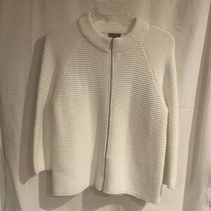 Talbots Cream Textured Zip Cardigan